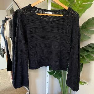 🖤 American Eagle Open Knit Black Bell Sleeve Sweater Sz S | 100% Cotton